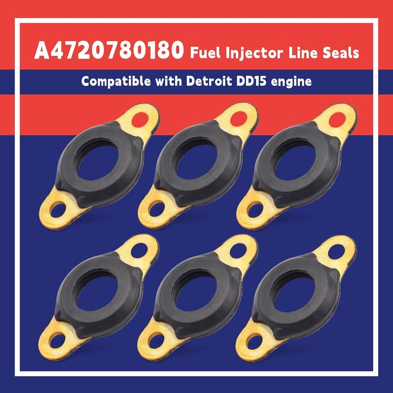 Dusledel 6 Pcs A4720780180 Leak-Proof Fuel Injector Line Seals Kit Compatible with Detroit DD15 Diesel Engines Replacement for Freightliner Cascadia for Western Star Replace A4720780480 - Image 2